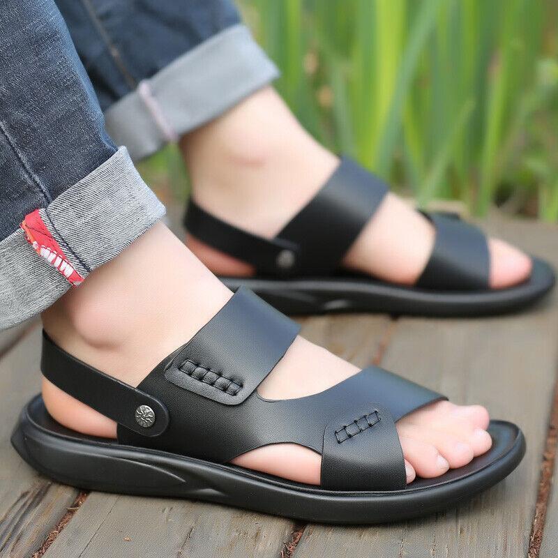 Mens fashionable Style Double Belt Casual Sandal Black SP-07